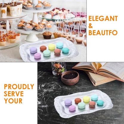 10 Pcs Plastic Serving Trays Rectangle Platters for Dessert Display Tray for Decoration Embossed Serving Platter Dish for Parties, Weddings, Engagements, Birthdays (13" x 9",Silver)