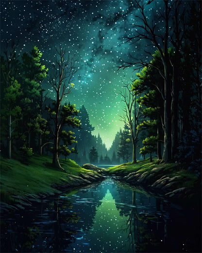 ldazao Starry Night Paint By Numbers Kit for Adults Beginner Forest Adult Paint By Number Kits Canvas Adults' Paint-By-Number Kits DIY Oil Painting for Gift Home Wall Decor 16x20 Inch