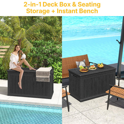 Skepphlay 230 Gallon Deck Box Large Outdoor Storage Box, Black Waterproof Deck Storage Bench, 440 lbs Load Capacity Outdoor Storage Bin for Garden, Patio, Pool, Boat