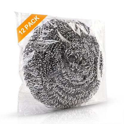 ovwo 12Pack Upgraded Steel Wool Scrubbers - Premium Stainless Steel Scrubber, Metal Scouring Pads, Steel Wool Pads, Kitchen Cleaner, Heavy Duty Cleaning Supplies - Especially for Tough Cleaning