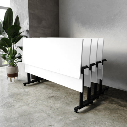 Flash Furniture Palmer Commercial Nesting Flip Training Table, Heavy-Duty Steel Frame and T-Legs, Modesty Panel, 1" Thick Tabletop, 72" x 24", White Top/Black Frame