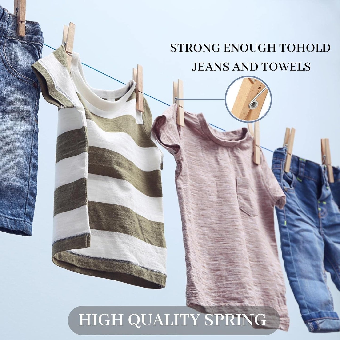 Clothes Pins, 50 Pack, 2.9 in Natural Birchwood, Rust and Moisture Resistant Clothespins with Storage Bag for Hanging