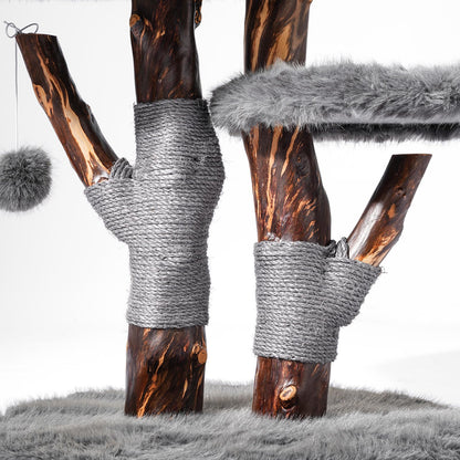 Aesthetic Cat Tree Tower for Large Cats, Modern Cat Tree for Maine Coon Indoor Cats with Faux Fox Fur, Maine Coon Cat Tree, Solid Wood Sisal Scratching Post, Perches, Platform & Toy Ball, Dark Gray
