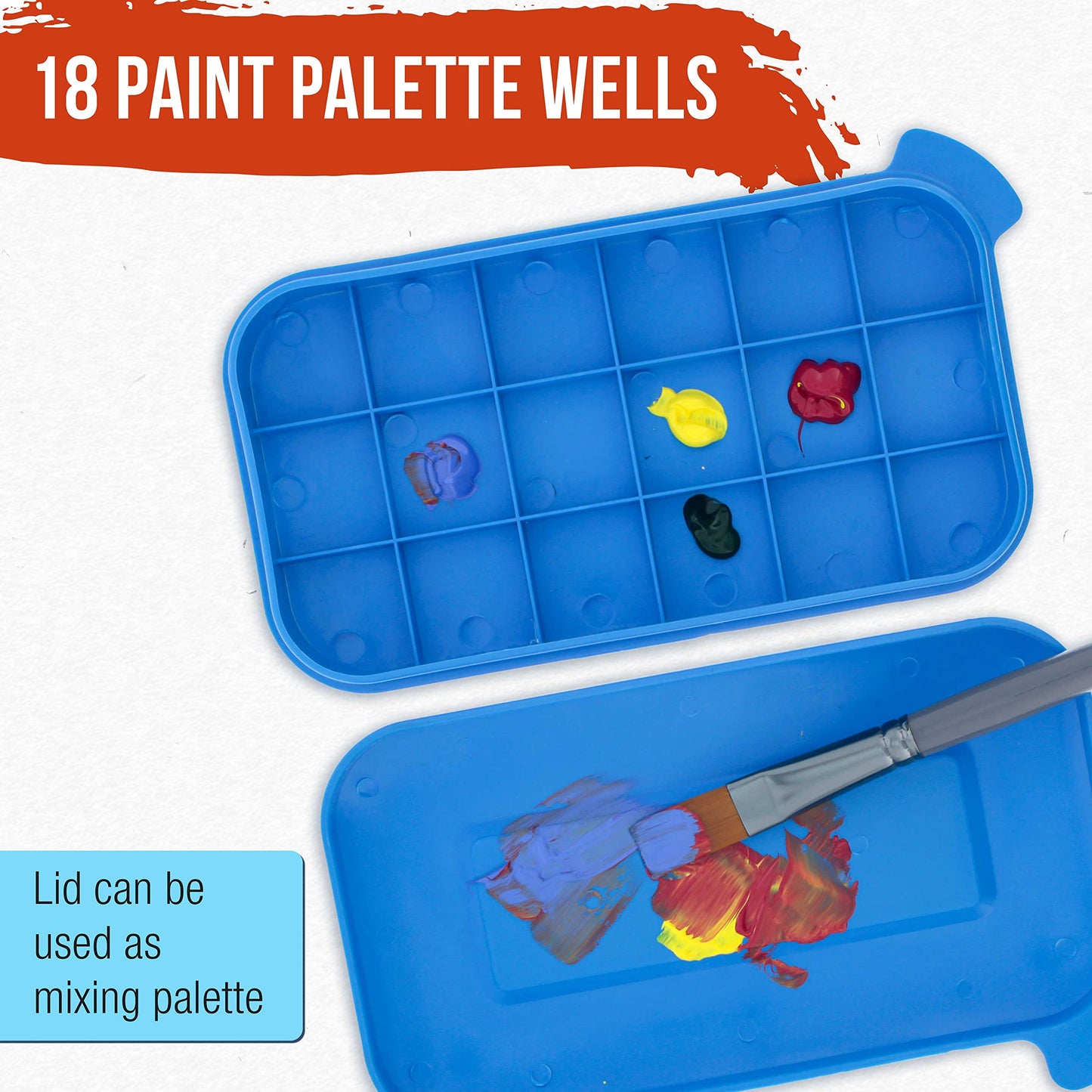 U.S. Art Supply 16-Hole Plastic Paint Brush Cleaner Washer & Paint Brush Holder with Palette Lid for Acrylic, Watercolor & Oil Paints