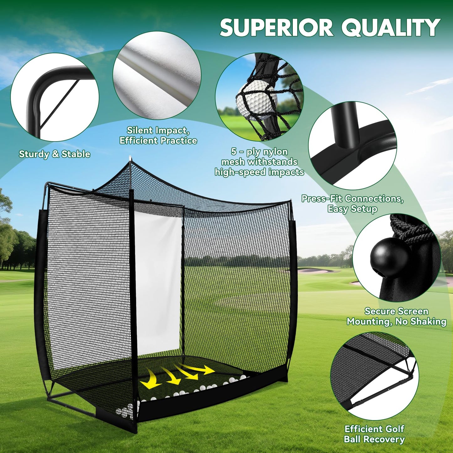 10x8FT Golf Practice Net with 2 Net Side Barriers Outdoor Indoor Golfs Hitting Net with HD Impact Screen Kit for Backyard Home Easy Set up Golf Training for Garage