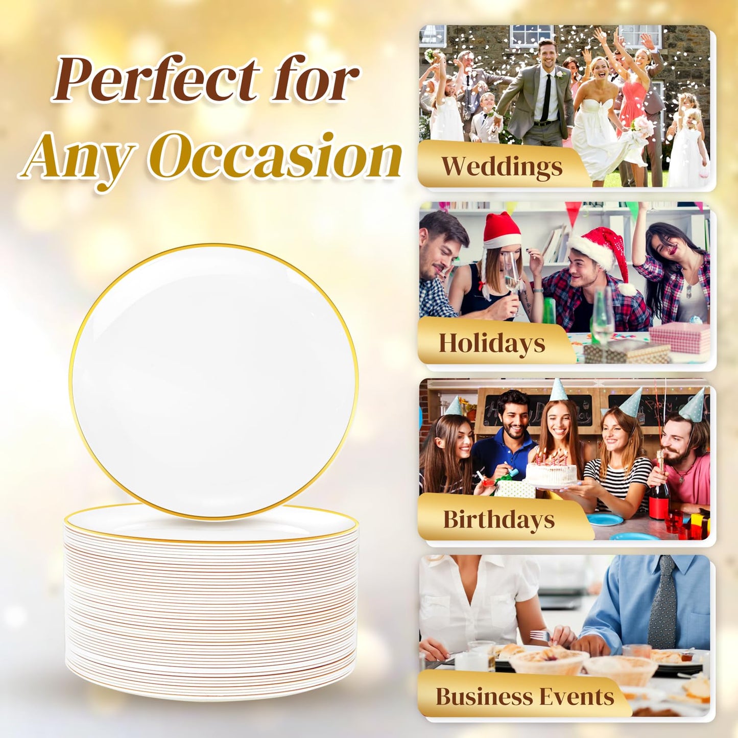 Festiva 200Pcs Gold Dessert Plates 6.3" with Forks 5"- Small Disposable Dessert/Appetize/Cake Plates Plates- serve 100 guests include 100Plates 100Forks for Wedding &Birthday Party & Outdoor