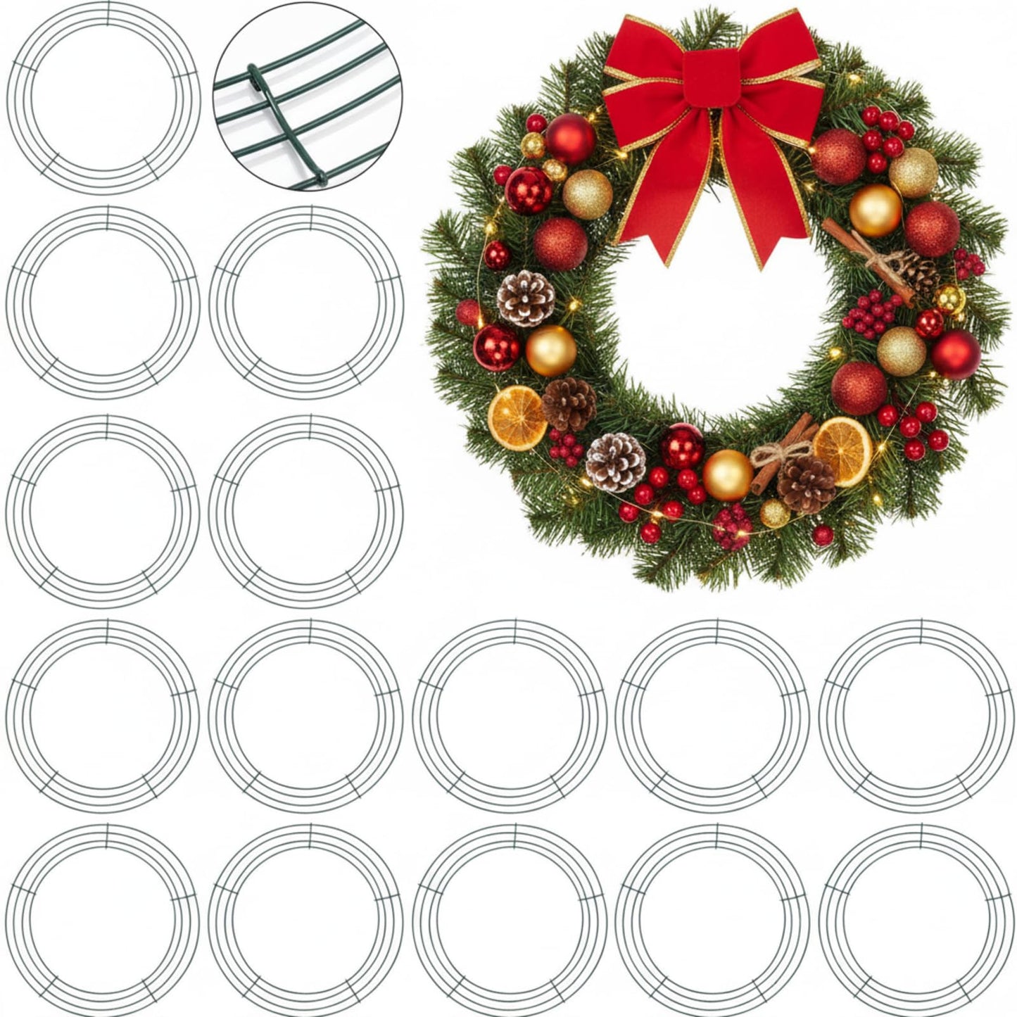 Hotop 15 Pcs 12'' Metal Wreath Frame Wire Rings Crafts Wreath Making for Christmas New Year Valentines Decoration, Dark Green