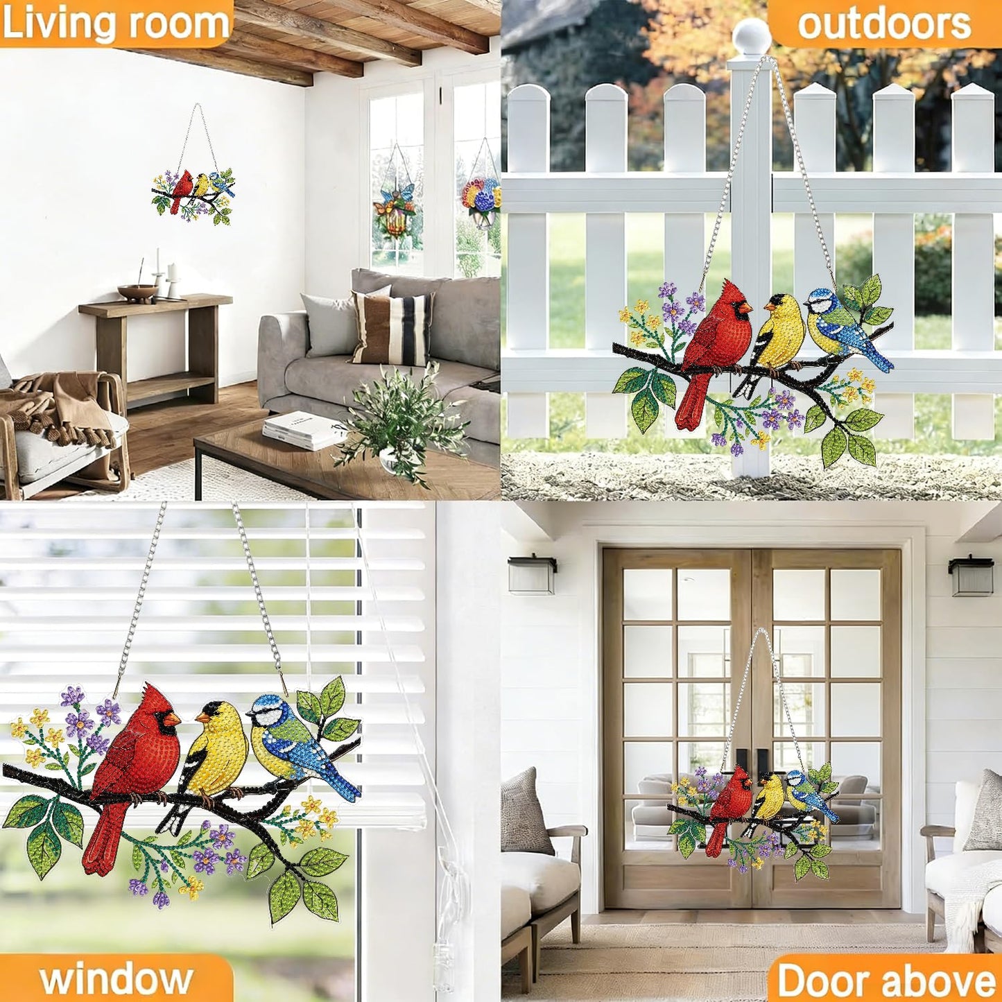 LPDJITO Bird Diamond Art Hanging Kits for Adults, Double Sided DIY Acrylic Diamond Art Painting Window Pendants Home Garden Wall Hanging Kits Hanging Ornament