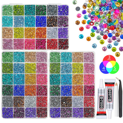 qiipii 3 Boxes 24 Color 3mm 4mm 5mm Crystal Resin Rhinestones for Bedazzling Crafting Flatback Colorful Stones Gems Diamonds Charms for Nails Face Makeup Tumblers Bottles Crafts Clothes Shoes Phones