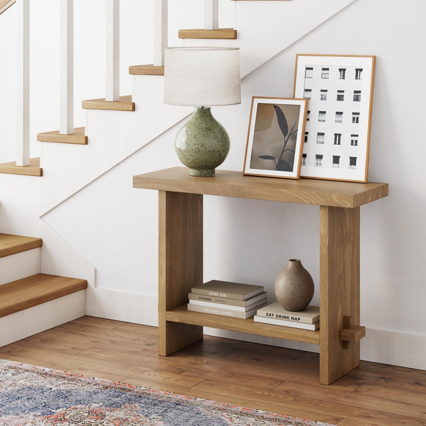 Nathan James Virgo Wood Accent Storage Console Sofa Table, for Entryway, Hallway or Living Room, Light Brown - Set of 2