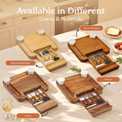 SMIRLY Charcuterie Large Bamboo Cheese Board Set for Serving - House Warming Gifts for New Home, Wedding, Bridal Shower & Birthday, for Women