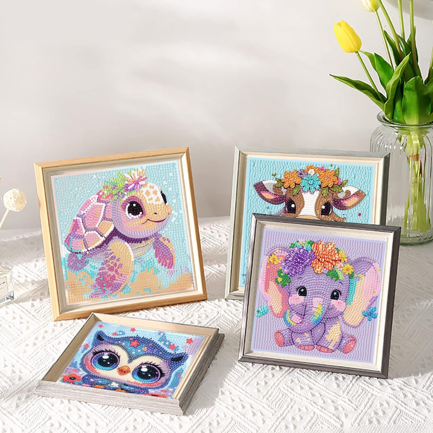 Acelii 6 Pack 5D Cartoon Diamond Painting Kits for Kids Beginners,Cute Animals DIY Diamond Art Kit for Kids,Full Round Drill Big Gem Art for Kid,Home Wall Decoration 6X6 inch