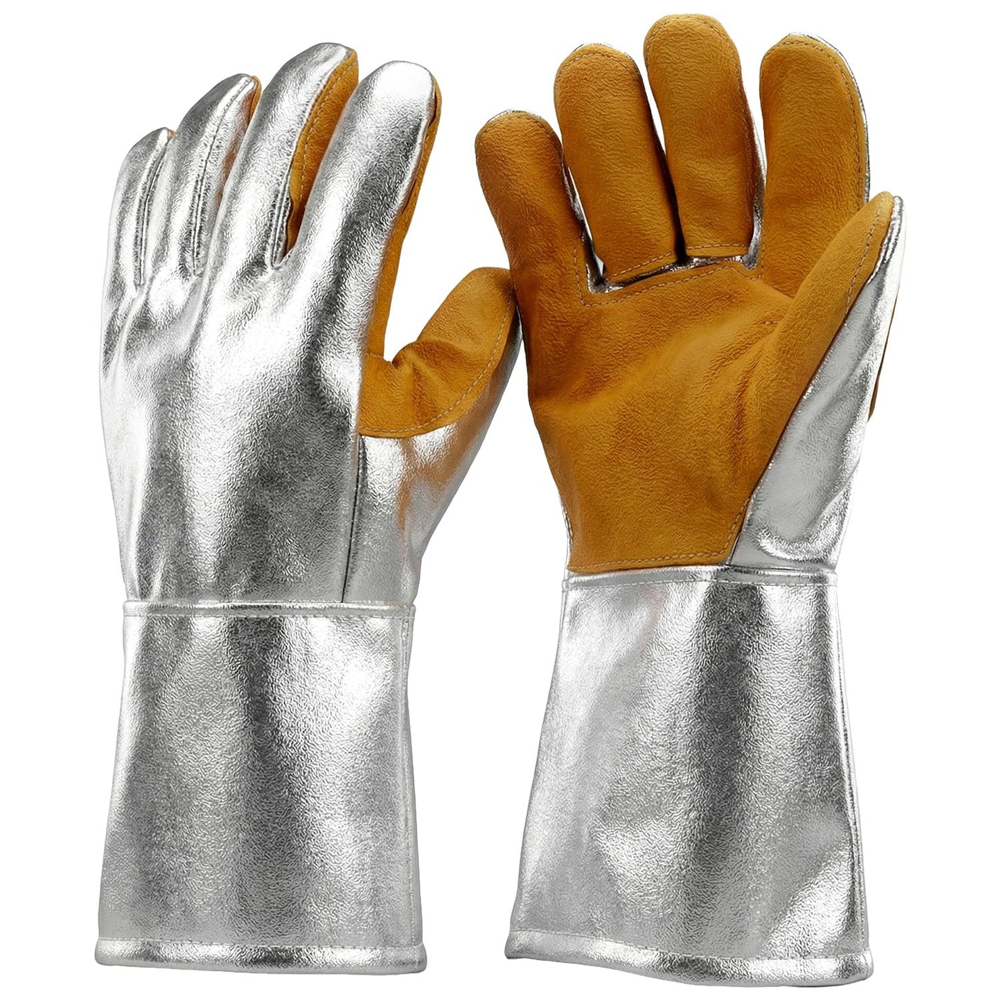 QWORK High Temperature Aluminized Welding Gloves, 14-Inch Heat Resistant Safety Workwear for Smelting & Metal Industries, 972°F Resistance