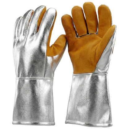 QWORK High Temperature Aluminized Welding Gloves, 14-Inch Heat Resistant Safety Workwear for Smelting & Metal Industries, 972°F Resistance