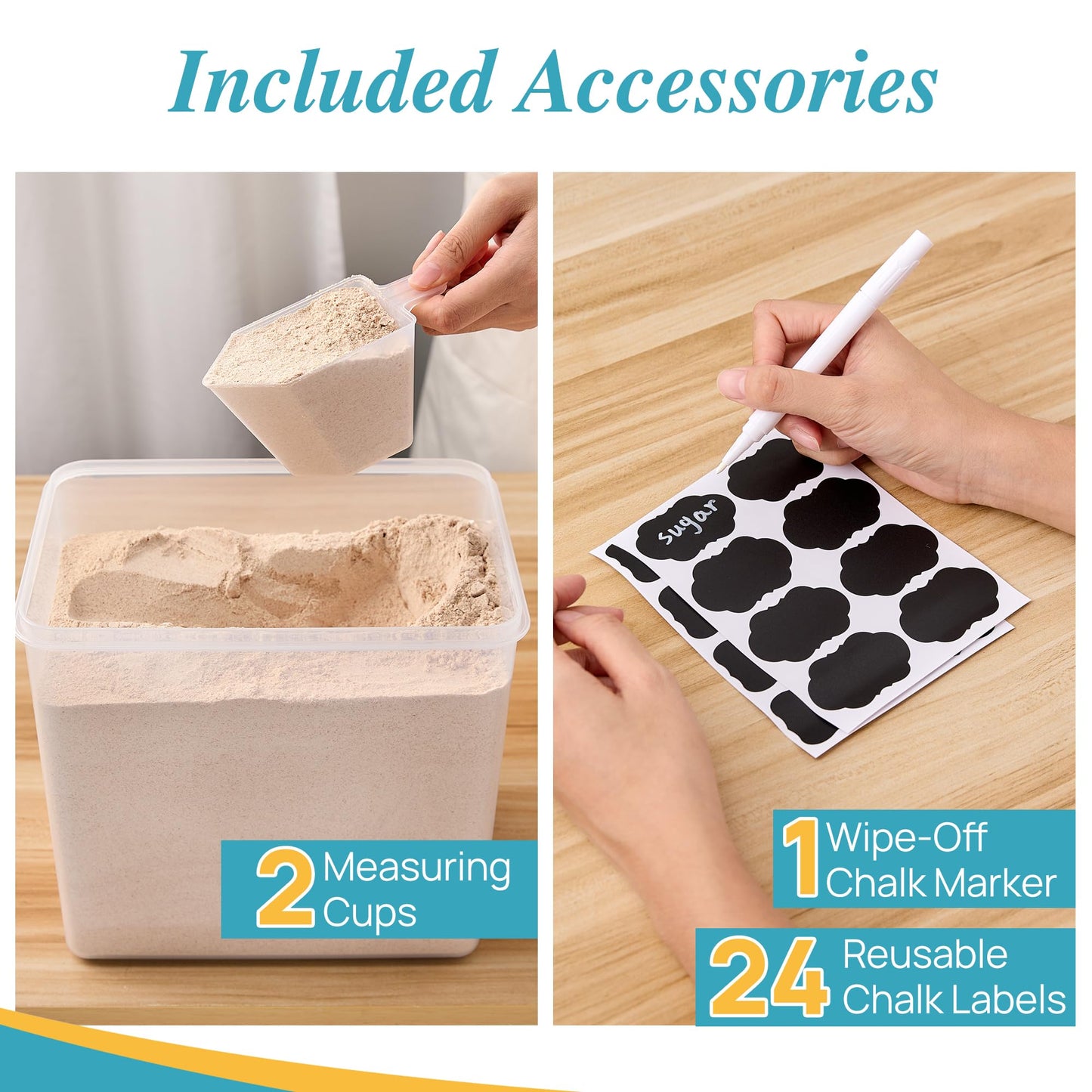 Vtopmart 9.5L 2 Pack Extra Large Flour Sugar Storage Containers for 25lbs flour, Airtight Kitchen Pantry Organization Canisters with Lids for Bulk food, Rice, Baking Supplies, BPA Free, Black