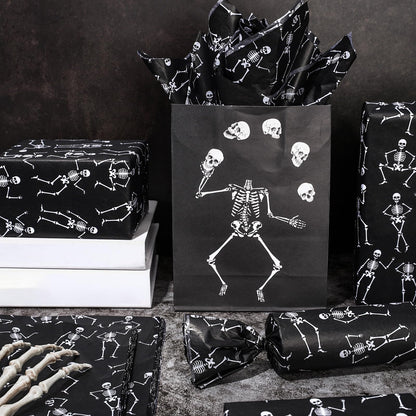 Whaline 100 Sheets Halloween Tissue Paper Dancing Skeleton Gift Wrapping Paper Black White DIY Art Craft Paper for Halloween Birthday Holiday Party Supplies, 13.7 x 19.6 Inch