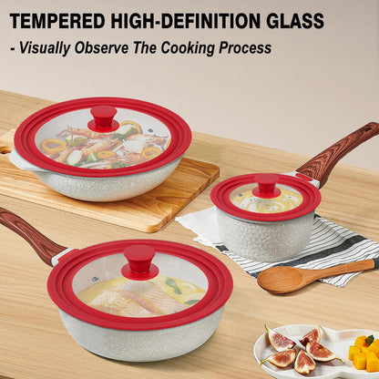 Universal Lids for Pots, Pans and Skillets Fits 7",8",9",10",11",12" Cookware, Replacement Pan Lid with Tempered Glass and Heat-Resistant Silicone Edge,Durable Frying Pan Cover