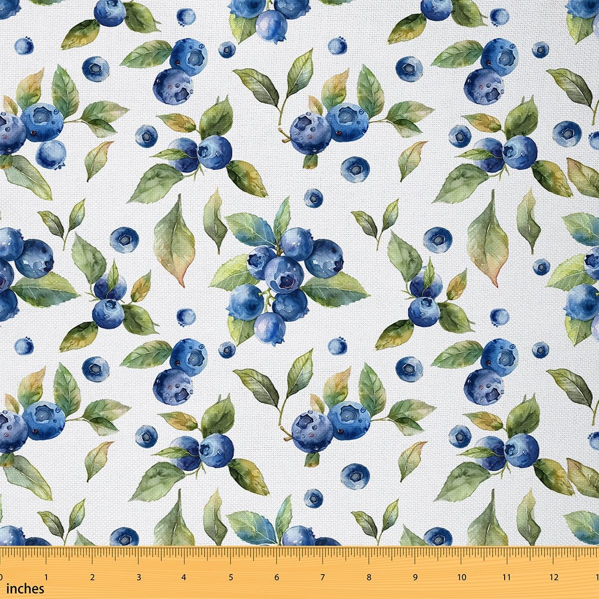 Watercolor Blueberry Fabric by The Yard Outdoor Fruits Botanical Leaves No Stretch Fabric for Handmade Supplies Wild Plants Rustic Soft Flannel Polyester Fabric for DIY Home Accents 5 Yard Bolt,180x59