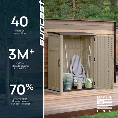 Suncast Outdoor Storage Shed, Water Resistant Resin Vertical Outdoor Storage Cabinet for Patio, Garden Tools, Cushions, & Equipment, Weatherproof Multi-Wall Design, 54 cu. ft., Made in USA