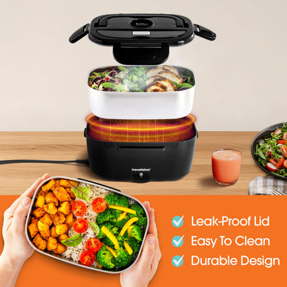 TRAVELISIMO Electric Lunch Box for Adults 100W Heated Lunch Box For Men 1.5L Stainless Steel Portable Food Warmer, 12/24/110V for Travel & Work, Loncheras Electricas Para Calentar almuerzo