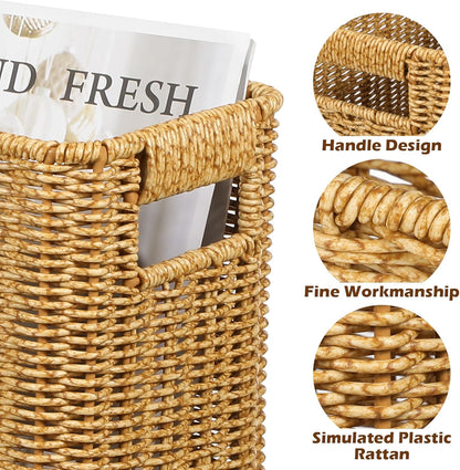 Healeved Woven Seagrass Magazine Basket, Floor Magazine Holder for Books, Newspapers, Tablets