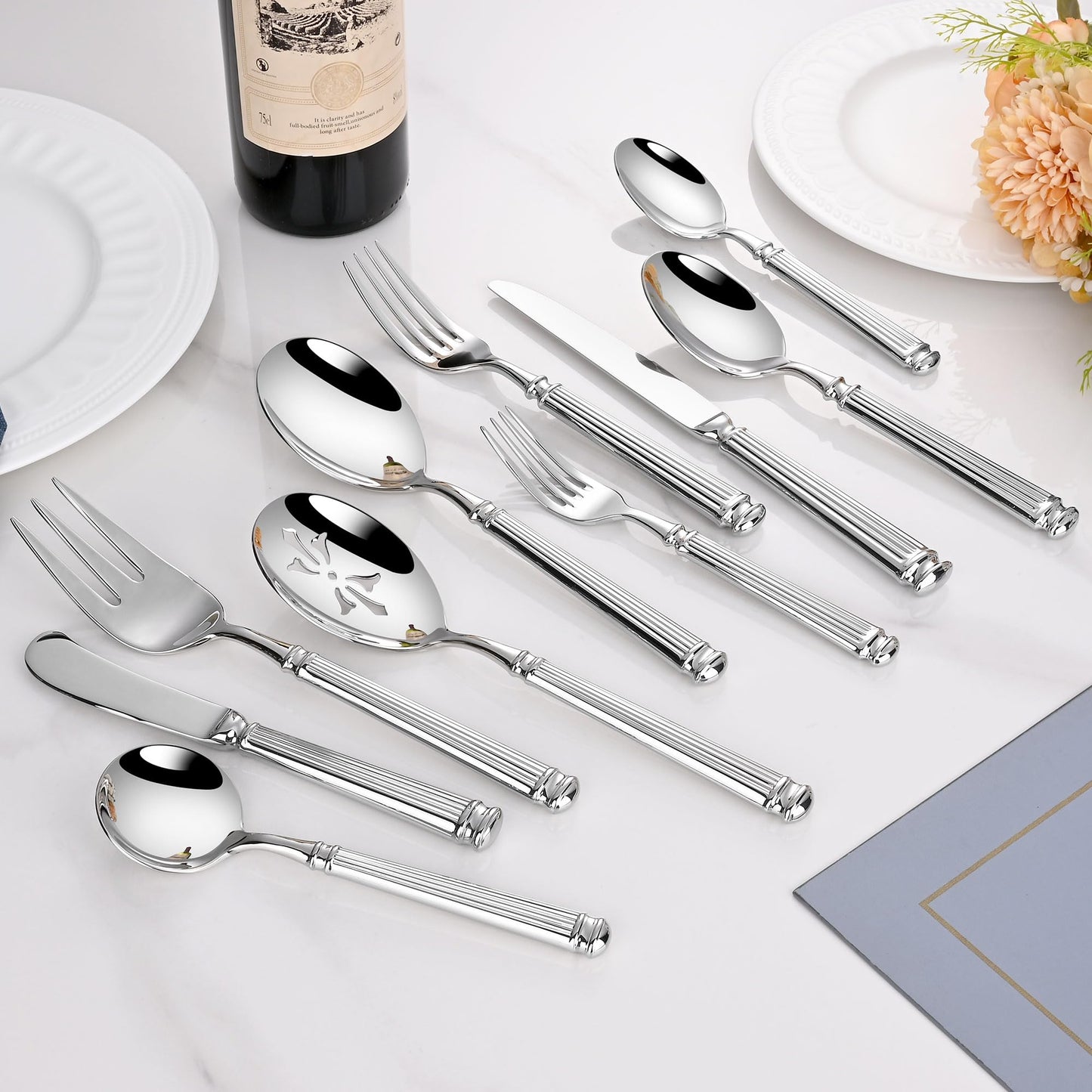 65-Piece Heavy Duty Silverware Set for 12, 18/10 Stainless Steel Forged Flatware Set, Flatware Set with Serving Utensil, Extra Thick Heavy Weight, Ideal for Gift
