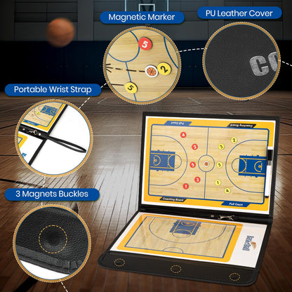 Foldable Basketball Coaching Board, Magnetic Tactics Clipboard with Dry Erase Marker and Magnetic Markers, Portable Lightweight Strategy Board for Coaches Training and Matches, Great Gift for Coach