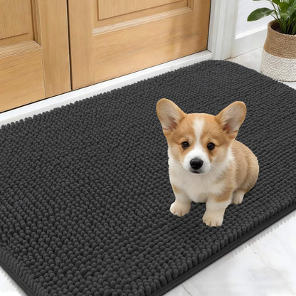 OLANLY Dog Door Mat - Absorbent Non-Slip Chenille Doormat for Muddy Paws | 30x17 Dark Grey