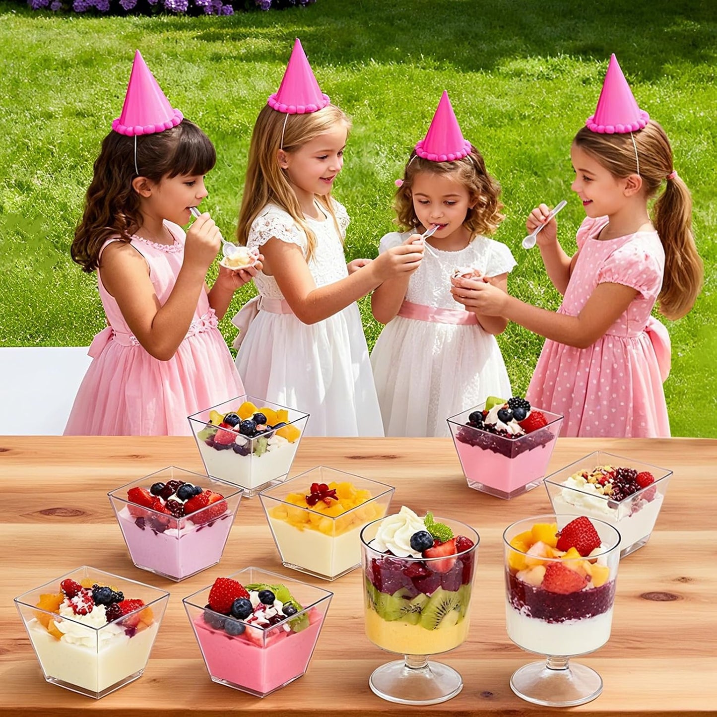 200 Pack 5 oz Plastic Dessert Cups with Spoons, Disposable Parfait Shooter Pudding Jello Cups Goblets for Party, Clear
