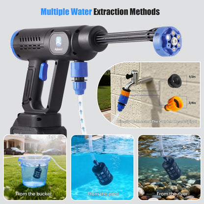 Cordless Portable Cleaning Tools, Brushless Portable Power Machine with LCD Display,100 Levels Adjustable,2×21VRechargeable Batteries 6-in-1 Nozzle Sprayer for Car,Patio,RV,Fence & Yard Cleaning
