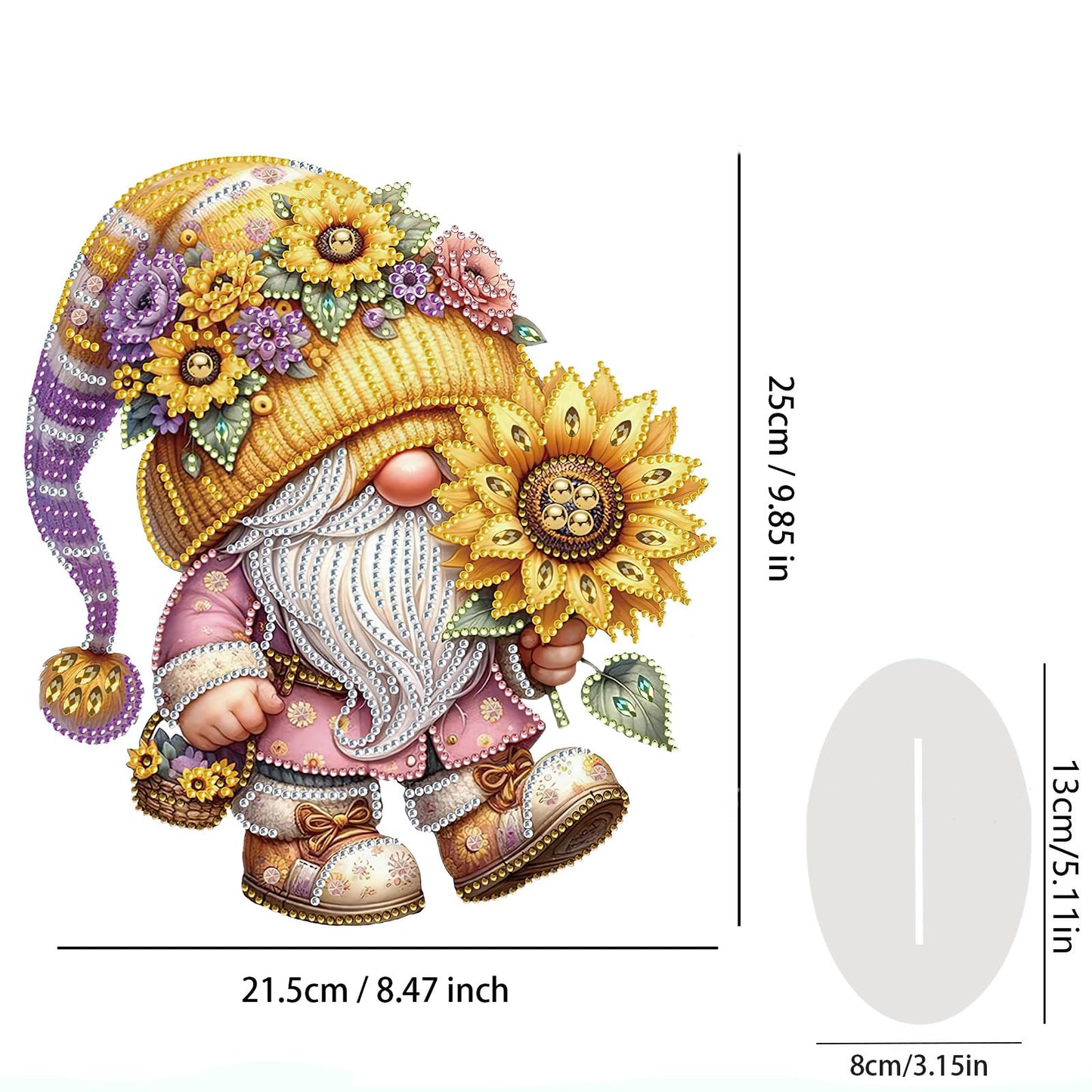 Bloomthread Diamond Art Painting Kit - Gnome and Sunflower Partial Drill Diamond Painting Ornament Single Sided for Adult Beginner, DIY Craft Kit for Holiday Gift (Gnome)