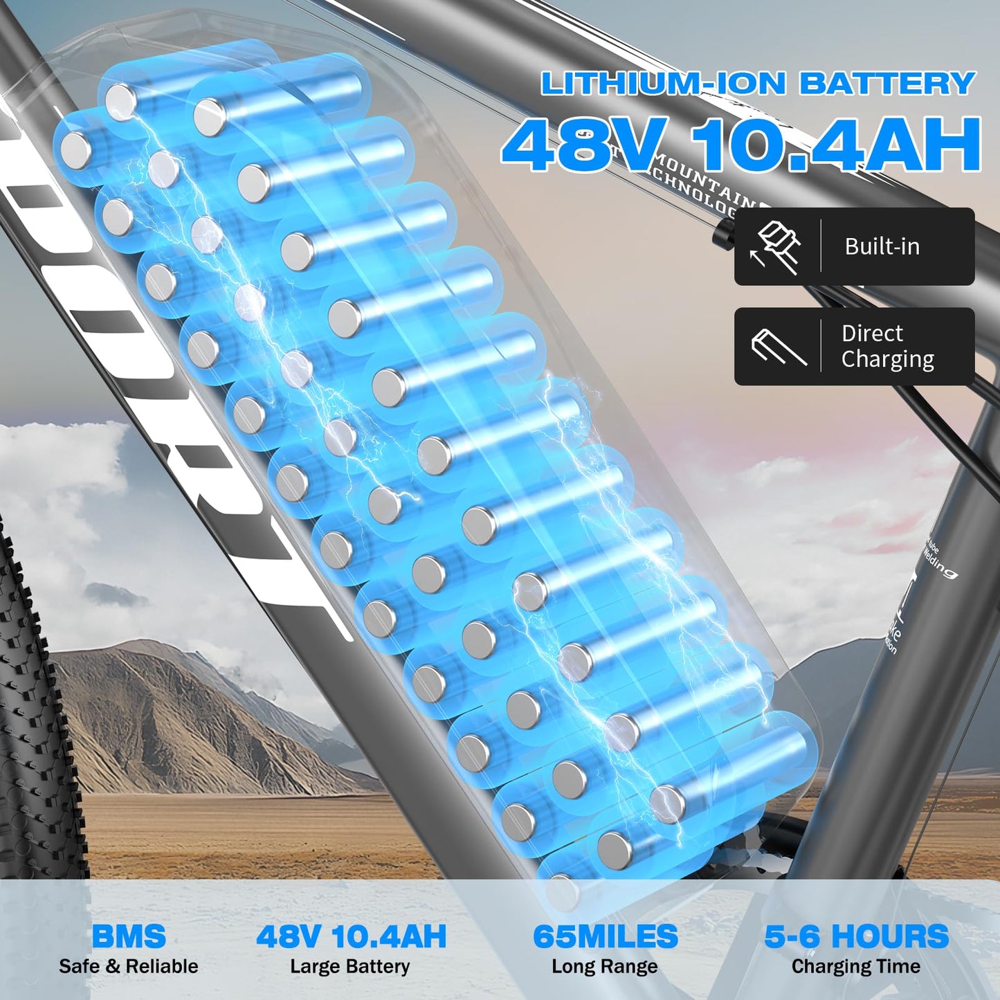 GWEIT Electric Bike for Adults with 1500W Peak Motor, 25MPH 65Miles Electric Mountain Bike with 48V 10AH Removable Battery, 26" Commuting Ebike with 7 Speeds Front Suspension