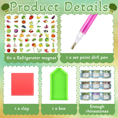 Xuhal 60 Pcs Vegetables Diamond Painting Magnets Fruits Diamond Art Magnet Kits for Adults 5d Rhinestone Rustic Farmhouse Fruit Refrigerator Magnetic Sticker for Fridge Beginner DIY Crafts Farm Gifts