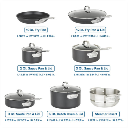 Viking Pots and Pans Set Non Stick,12 Piece Hard Anodized Kitchen Cookware with Glass Lids, Black
