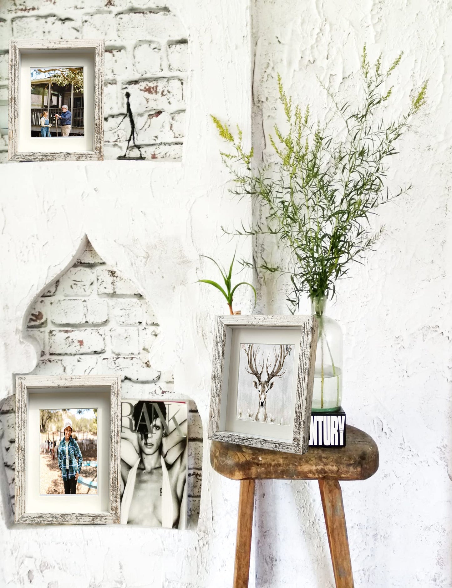 Houstimi Wooden Farmhouse 5x7 Shadow Box Frame Small Shadow Box Display Case Glass Surface Internal Depth 0.6 inch for Wall or Tabletop（White,4 Pack）