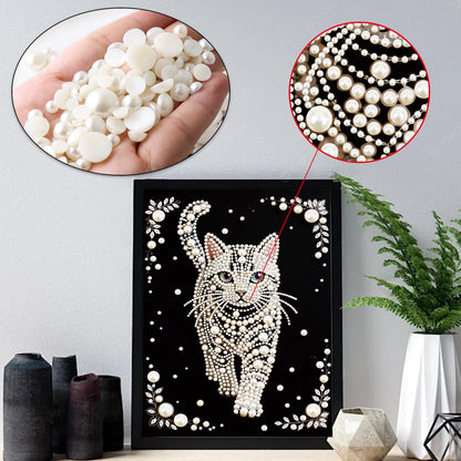 WSLWXSHM Pearl Diamond Painting Kits for Adults Cat, 5D Special Shape Diamond Art Kits for Beginners, Crystal Rhinestones Diamond Painting for Home Wall Decoration Gift 12×16inch/30×40cm, Animal