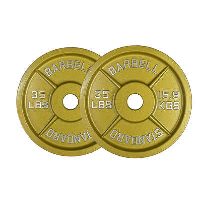 Gold Finish Olympic Steel Plates - Pairs and Sets 2 Inch Barbell Standard in Premium Gold for Weight Lifting (245lb Set)