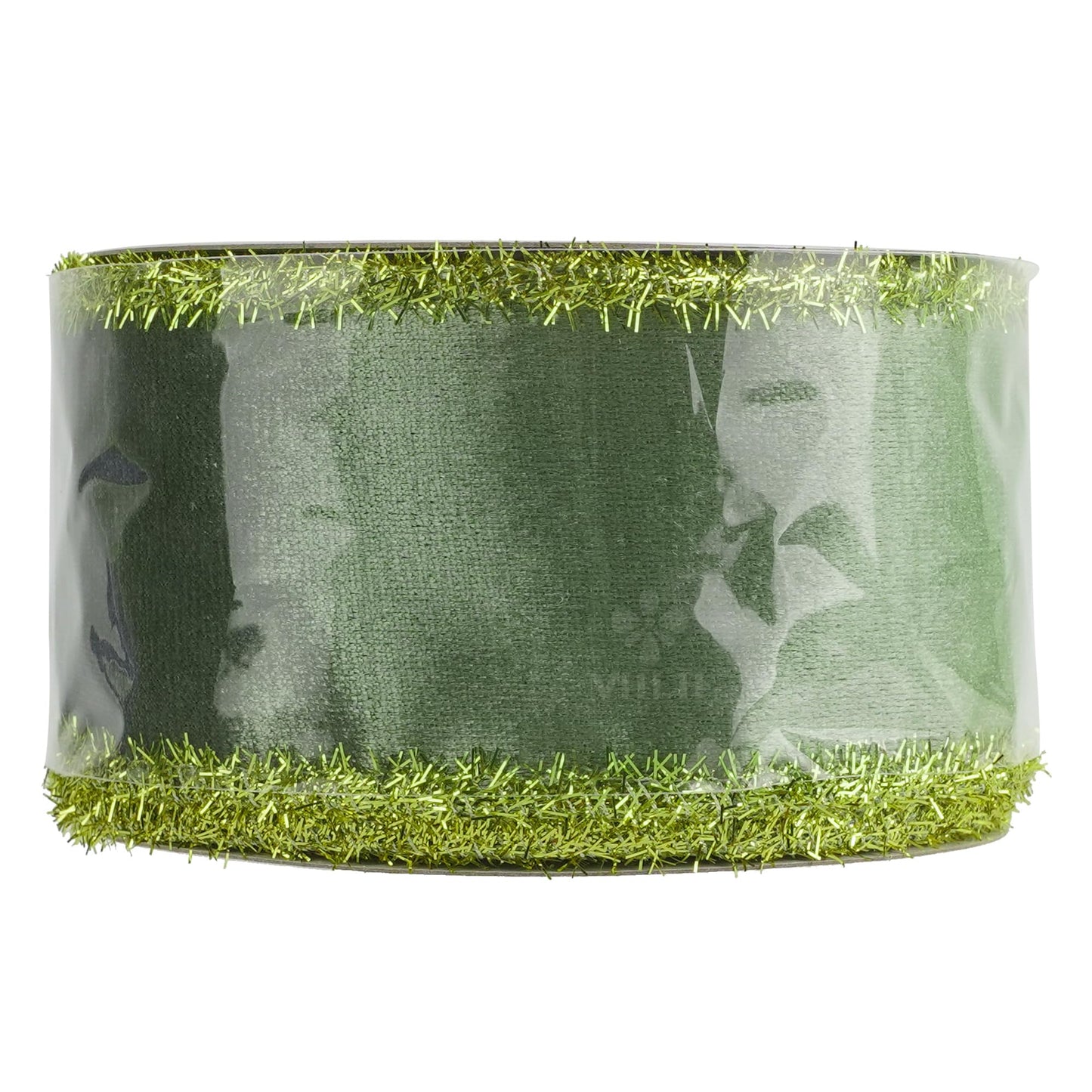 MEEDEE Moss Green Velvet Gold Tinsel Edge Ribbon 2.5 Inch Christmas Metallic 10 Yards Spool for Tree, Garlands, Wreaths, Bows, Tree Toppers, Crafts