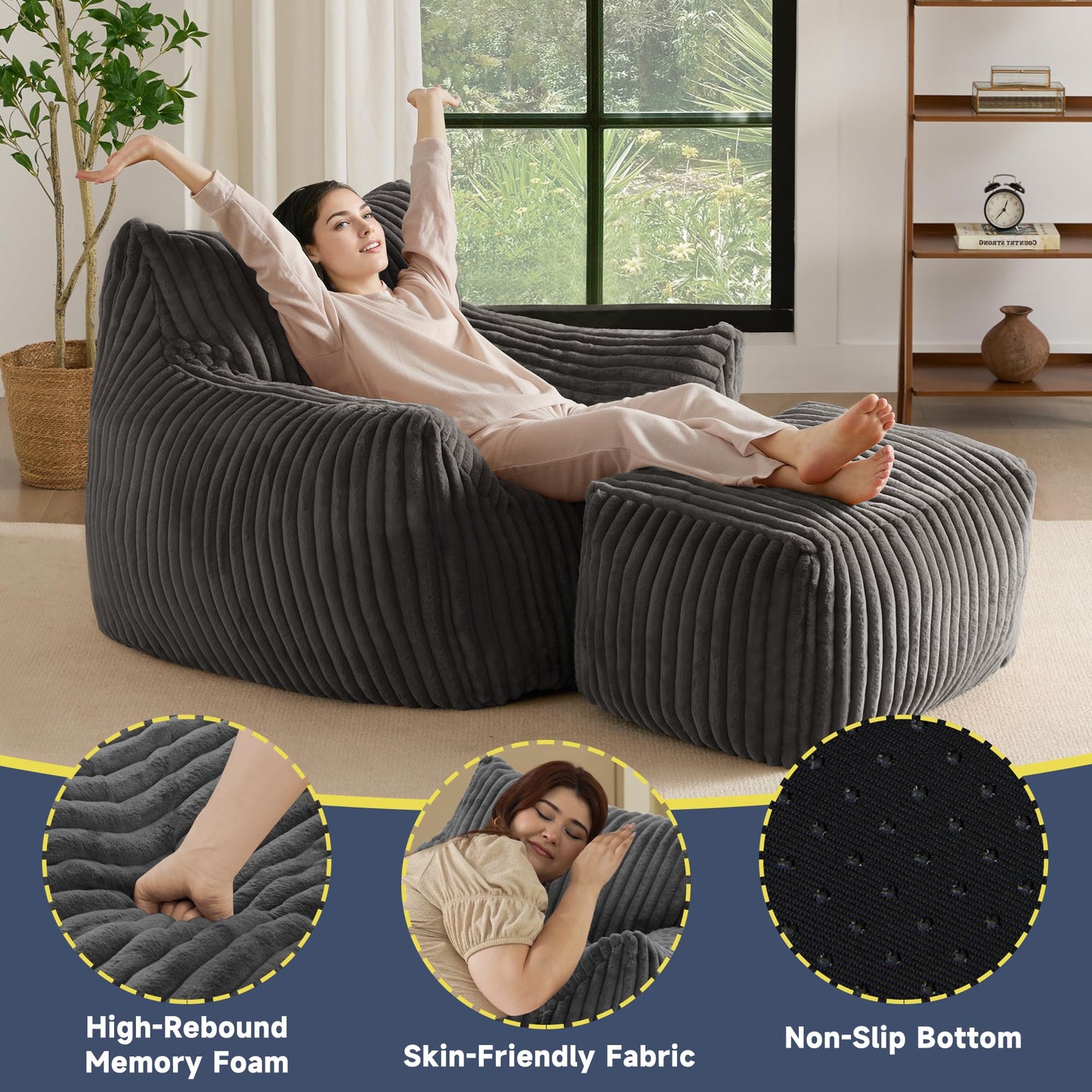 Oversized Bean Bag Chair for Living Room Furniture Bean Bag Chairs for Adults- Small Couch & Lounge Accent Chair for Living Room Chairs or Bedroom