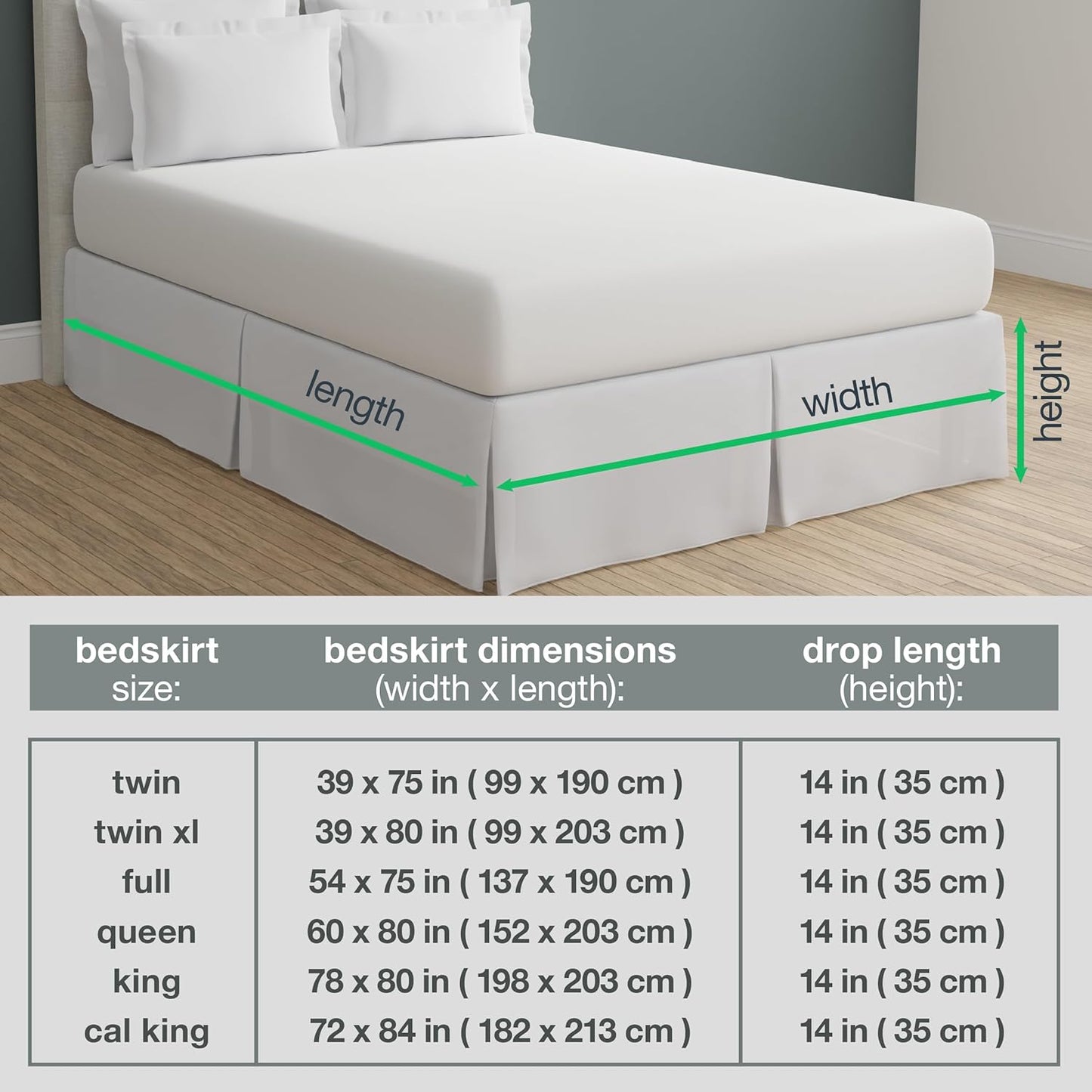 TodaysHome Microfiber Classic Tailored Bed Skirt Dust Ruffle, Queen, White - TOH25014WHIT03
