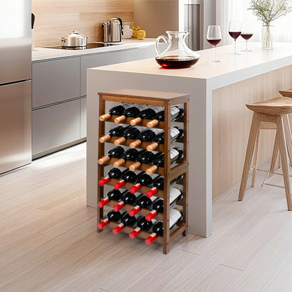 Thalomely Wine Rack Free Standing Floor, 6-Tier 24 Bottles Display Wine Storage Shelves with Table Top, Easy-Assembly Freestanding Bamboo Wine Racks for Kitchen Dining Room Bar, Walnut