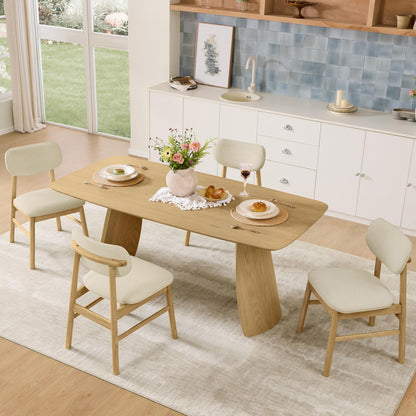 CHITA 71" Modern Dining Table for 6, Rectangle Wood Kitchen & Dining Room Table, Solid Rubberwood Frame, Bentwood Legs, Oak Venner