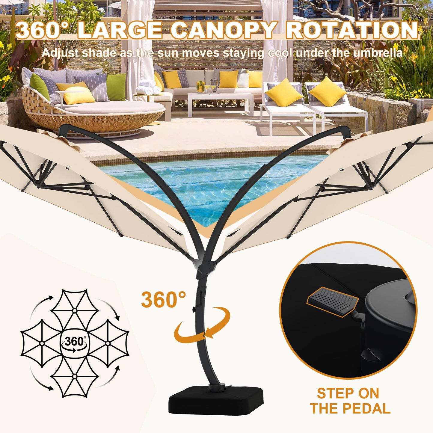 GarveeLife 11FT Cantilever Patio Umbrella With Base Included, Cantilevers Outdoor Umbrella Heavy Duty Offset, Aluminium Curved Cantilever Umbrella