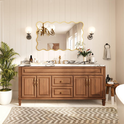 Kelly Miller 30x48 Inch Gold Scalloped Mirror, Large Rectangular Wavy Edge Bathroom Vanity Wall Mirror Decorative for Bedroom Living Room Entryway Fireplace Mantle