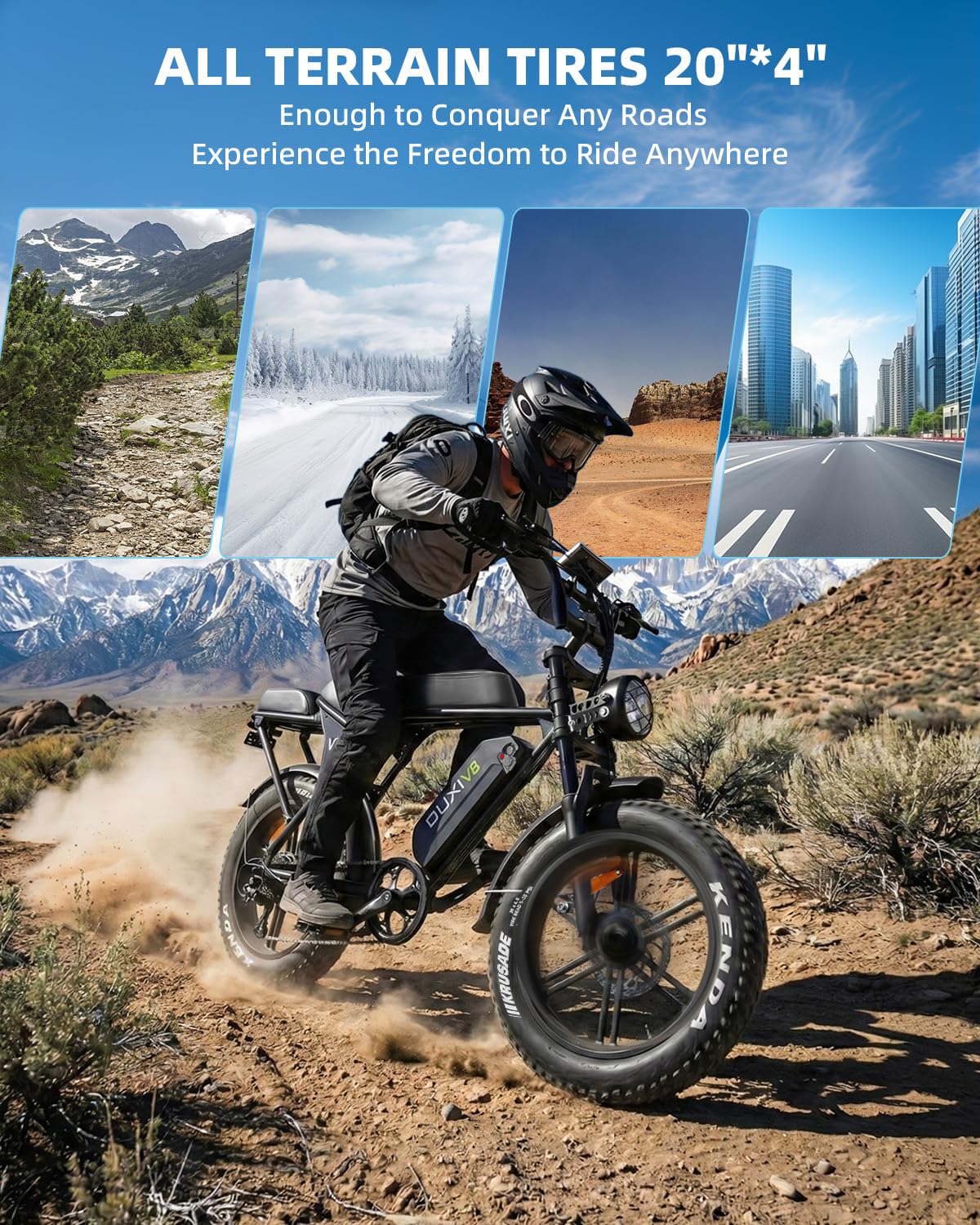 OUXI V8 Electric Bike for Adults, Ebike with15.6AH Removable Battery Max 60Miles, 20" Electric Dirt Bike Dual Disc Brakes, 7-Speed Gear, Electric Motorcycle for Commuting & Off-Road