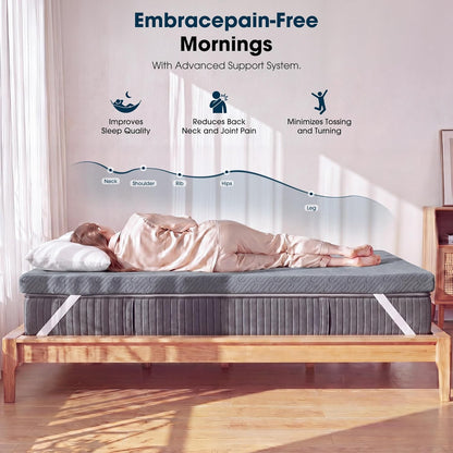 VALUXE Gel Memory Foam Mattress Topper - Full Size Cooling Pad with Pressure Relief | Grey, Removable Bamboo Cover