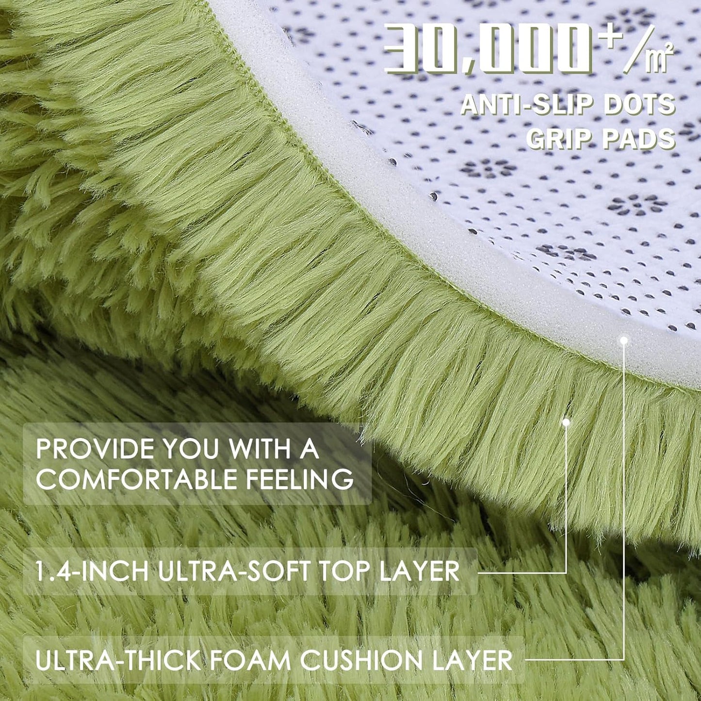 OLANLY 2x4 Machine Washable Runner Rug - Soft Fluffy Shaggy Design for Bedroom & Hallway | Grass Green