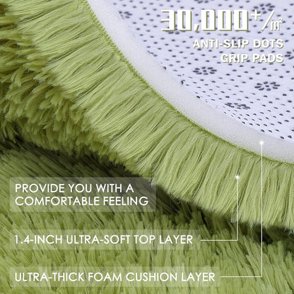 OLANLY 2x4 Machine Washable Runner Rug - Soft Fluffy Shaggy Design for Bedroom & Hallway | Grass Green
