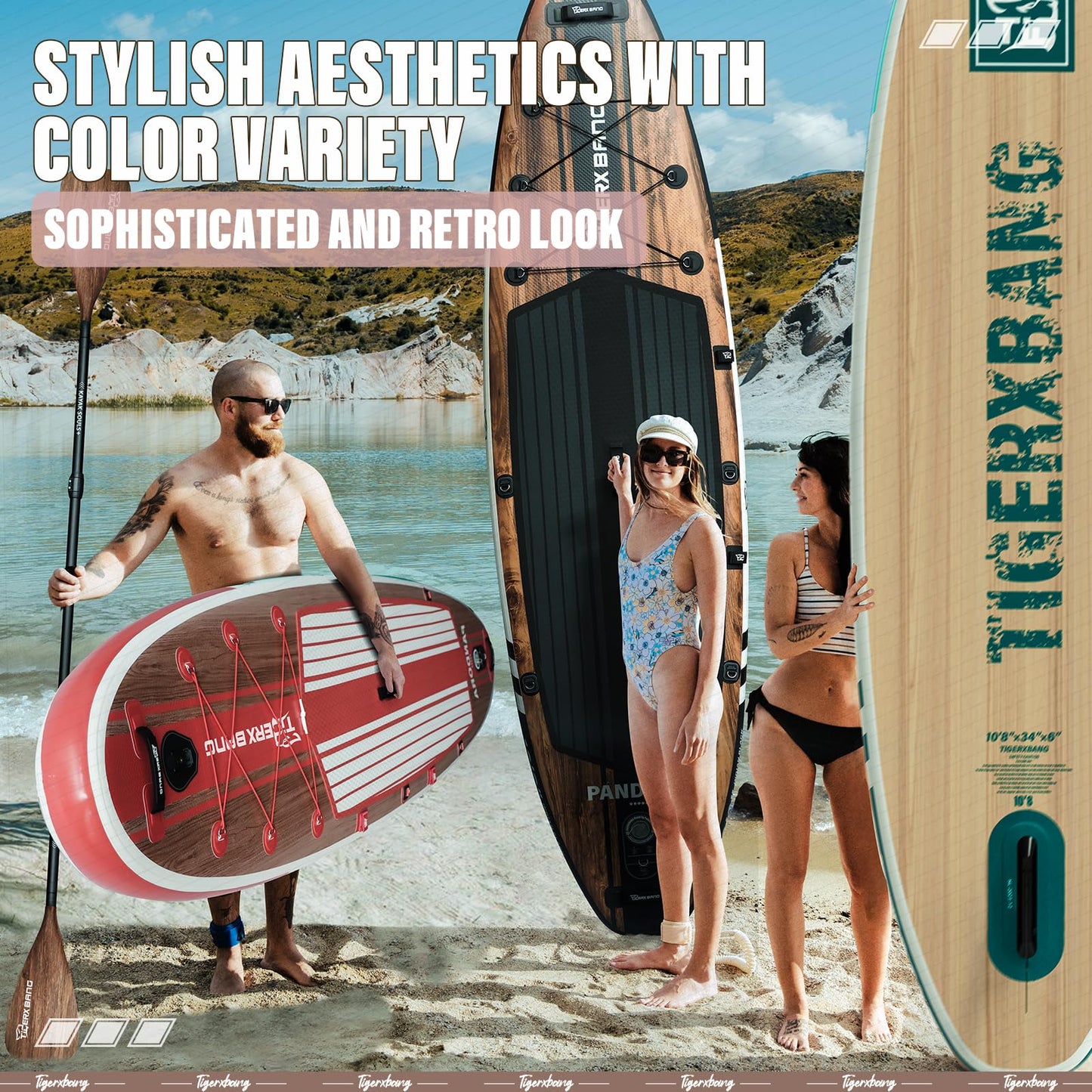 TIGERXBANG Paddle Board, 10.8' Stand Up Paddle Board with Premium Complete Inflatable SUP Accessories, Extra Wide Paddleboards for Adults & Kids-Pandora Collection Chili Red