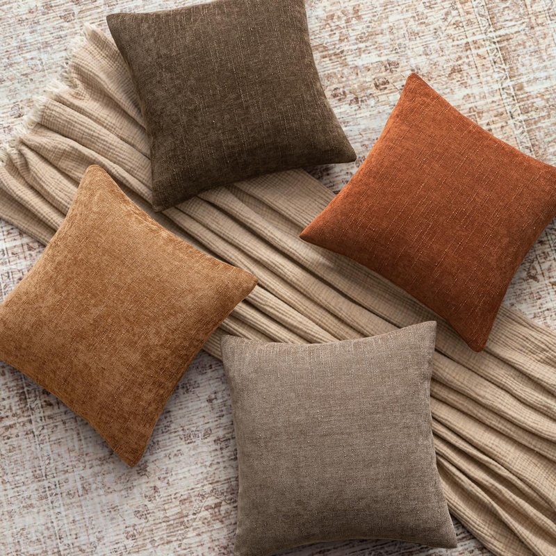 Woaboy Set of 2 Textured Throw Pillow Covers Decorative Soft Accent Square Chenille Pillowcases Neutral Farmhouse Modern Home Decor for Couch Sofa Bedroom Living Room 20x20 Inch,Brown Chocolate